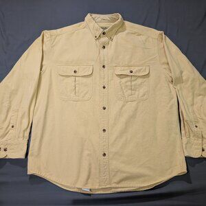Vintage Cabelas Shirt Mens L Yellow Deerskin Soft Chamois Forest Double Pocket